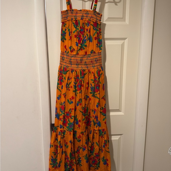 Tory Burch Orange Floral Midi Dress with Multicolor Print - Picture 2 of 4